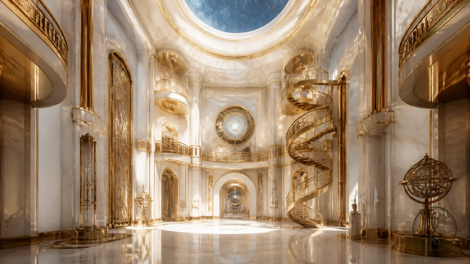 Turmhalle in Elfenbein und Gold